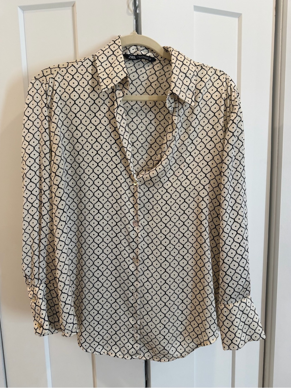 Zara Cream Blouse with Black Geometric Print